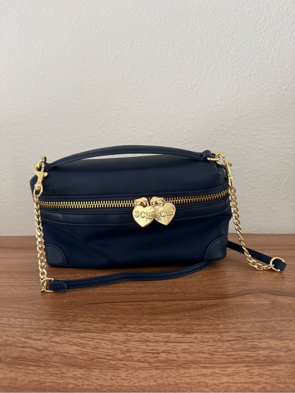 Stoney Clover Lane Sapphire Top Handle with Gold Heart Zips